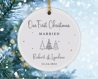 Personalized First Christmas Married Ornament, Newlywed Gift