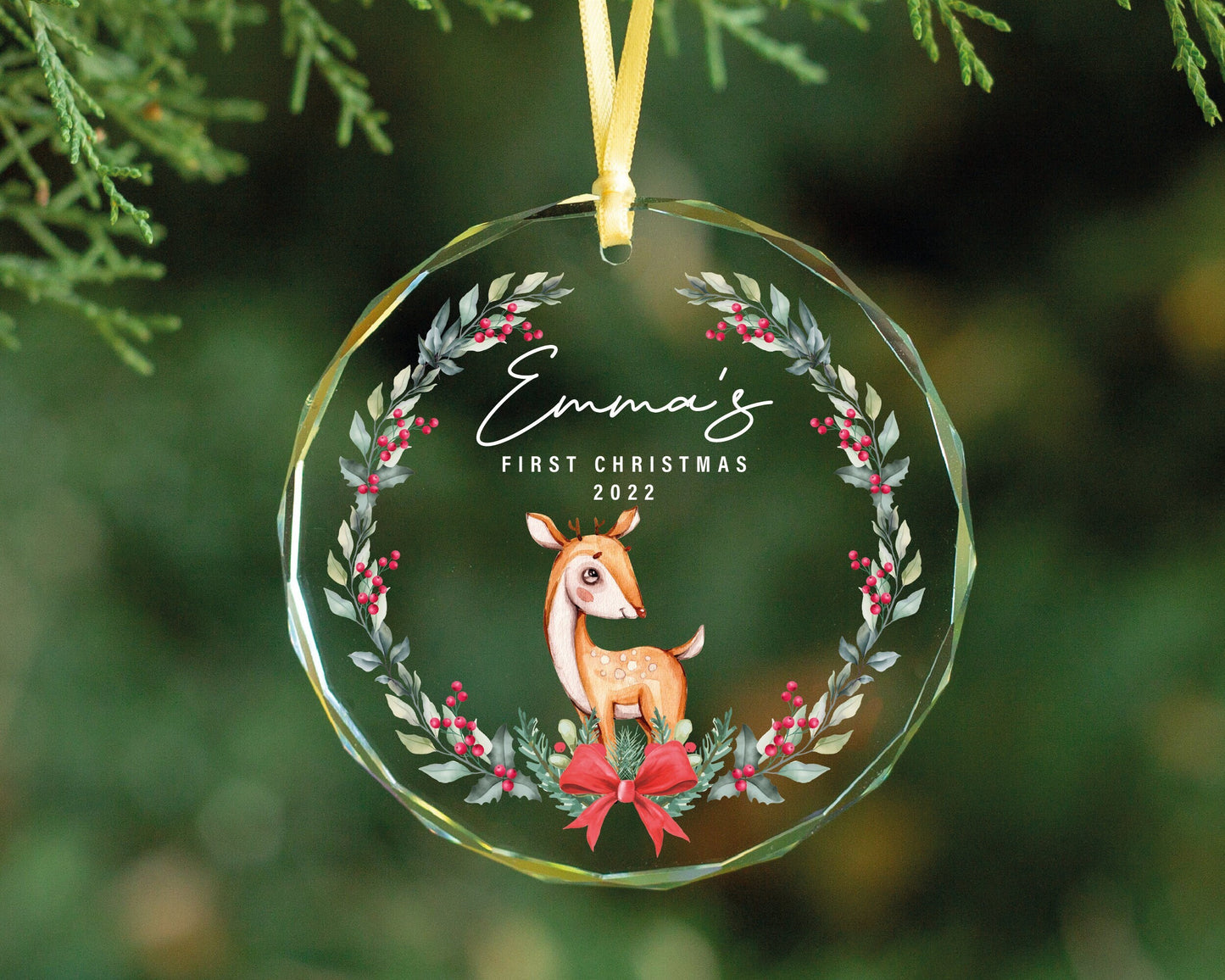 Personalized Baby's First Christmas Glass Ornament, Baby Deer