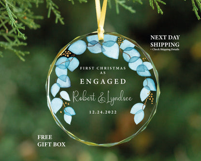 Personalized Glass Christmas Ornament, Engaged Couple Gift