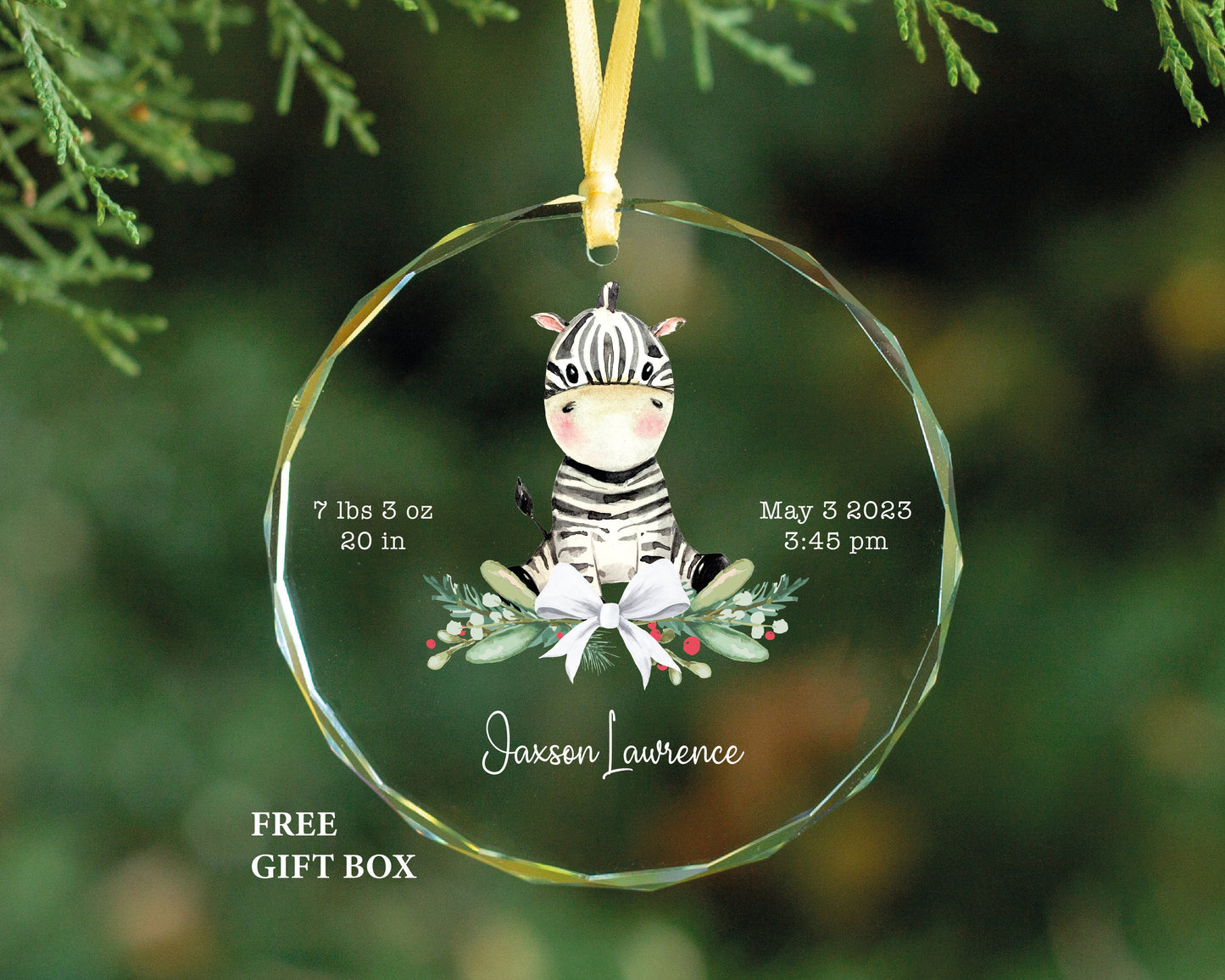 Personalized Newborn Birth Stats Lion Glass Ornament, Baby Shower Gift