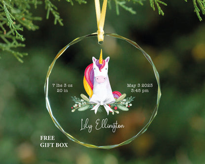 Personalized Newborn Birth Stats Lion Glass Ornament, Baby Shower Gift