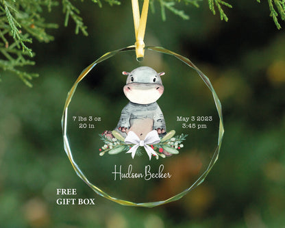 Personalized Newborn Birth Stats Lion Glass Ornament, Baby Shower Gift