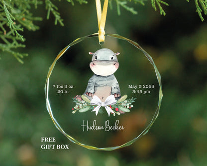 Personalized Baby Elephant Birth Stats Glass Ornament, New Mom Gift