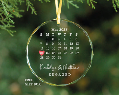 Personalized Engagement Date Glass Ornament - First Christmas Gift