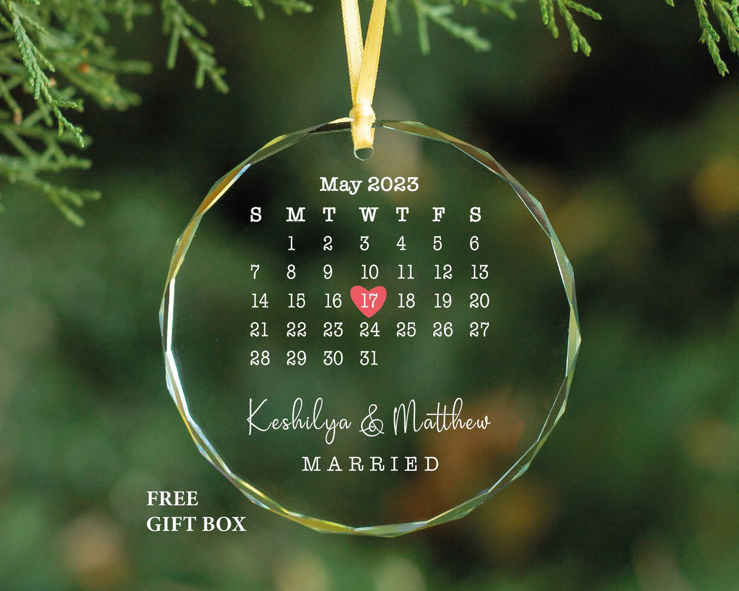 Personalized Gem-Cut Glass Wedding Ornament, Anniversary Gift