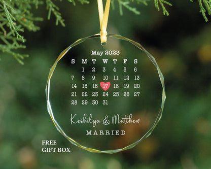 Personalized Gem-Cut Glass Wedding Ornament, Anniversary Gift