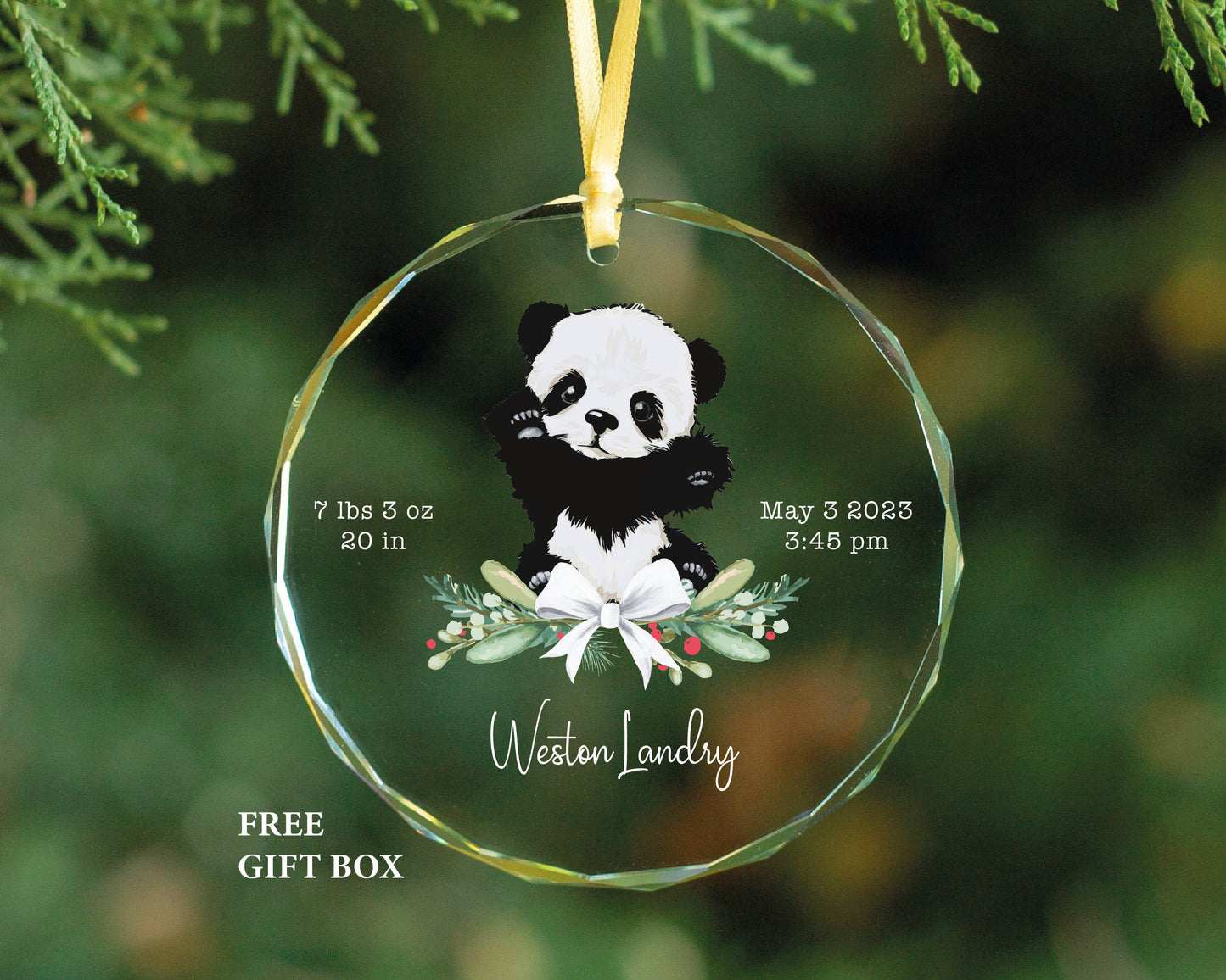 Personalized Newborn Birth Stats Lion Glass Ornament, Baby Shower Gift