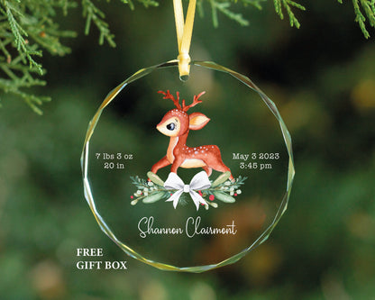 Personalized Baby Elephant Birth Stats Glass Ornament, New Mom Gift