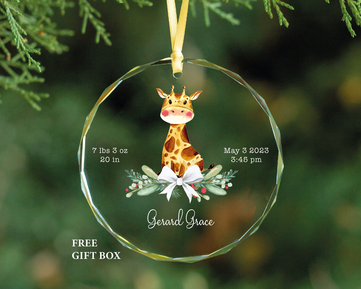 Personalized Newborn Birth Stats Lion Glass Ornament, Baby Shower Gift