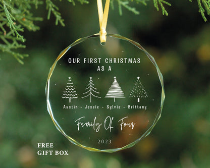 Personalized Family Christmas Ornament - Expecting Family of Three, Gem Cut Glass