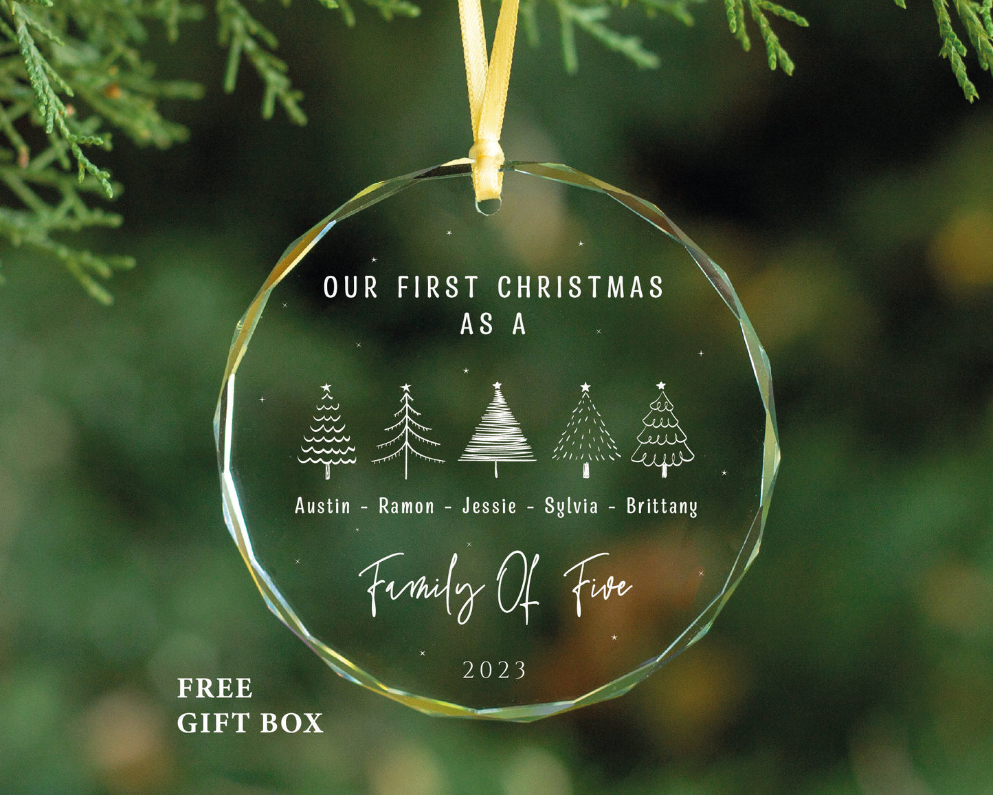 Personalized Family Christmas Ornament – Gem-Cut Glass, New Baby Gift