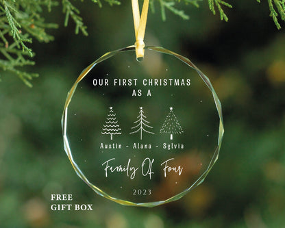 Personalized Family Christmas Ornament - Expecting Family of Three, Gem Cut Glass