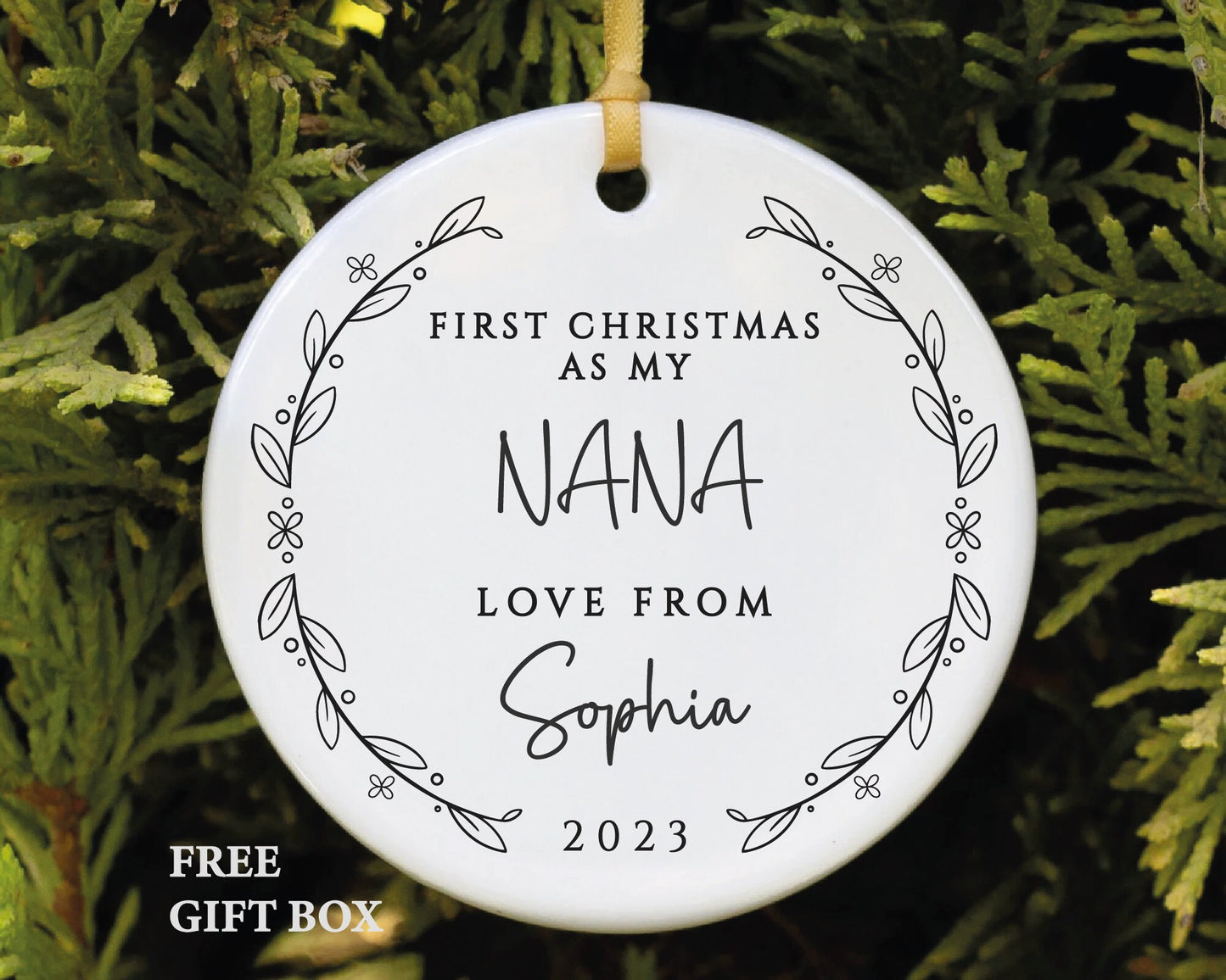 Personalized First Christmas Nana Ornament - Pregnancy Reveal Gift
