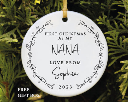 Personalized First Christmas Nana Ornament - Pregnancy Reveal Gift