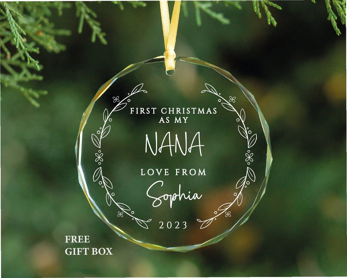 Personalized First Christmas Nana Ornament - Pregnancy Reveal Gift