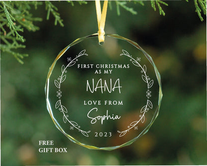 Personalized First Christmas Nana Ornament - Pregnancy Reveal Gift
