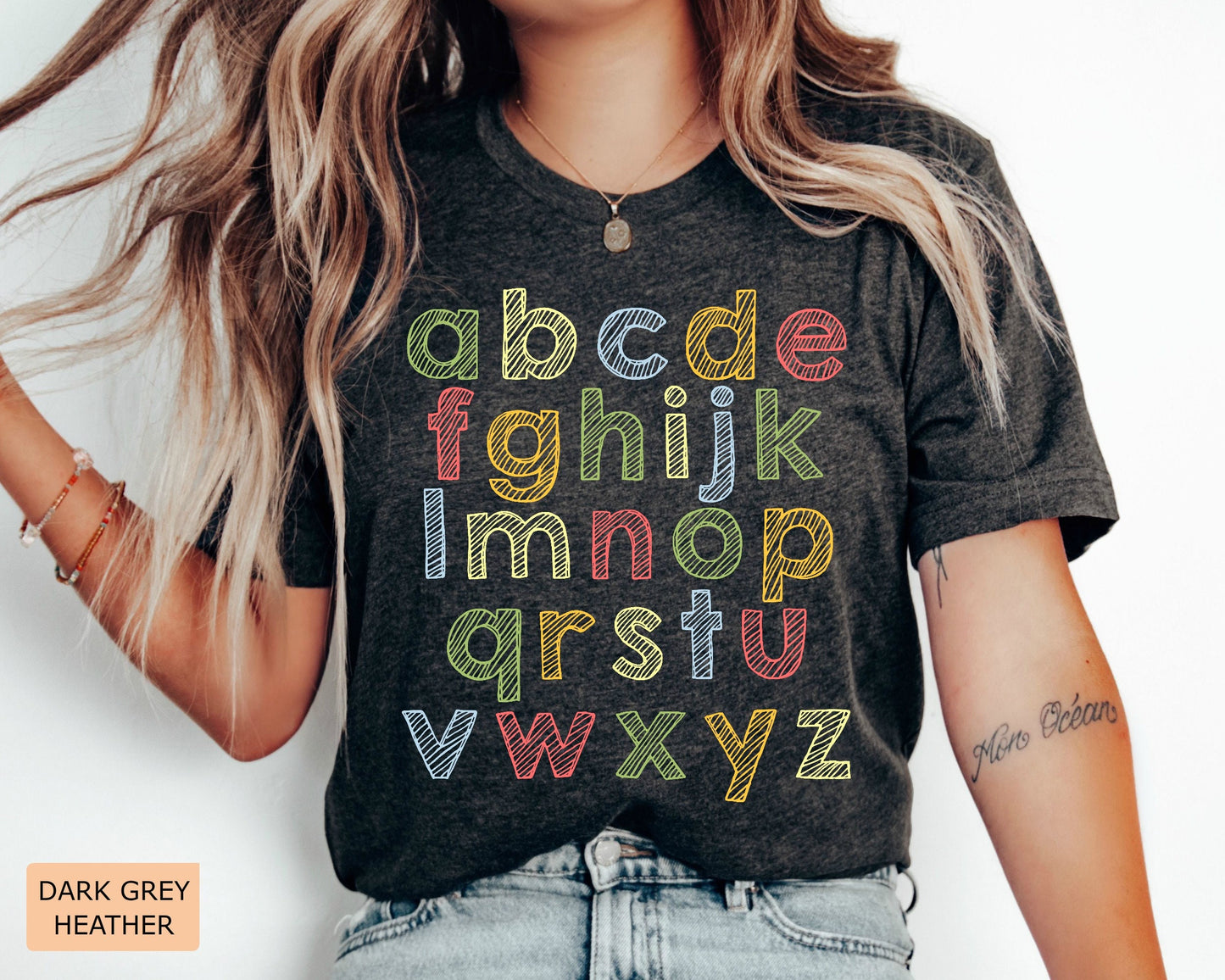 Colorful ABC Alphabet Teacher Shirt - Kindergarten Preschool Cotton Tee