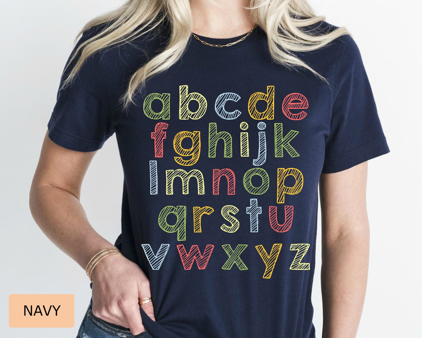 Colorful ABC Alphabet Teacher Shirt - Kindergarten Preschool Cotton Tee