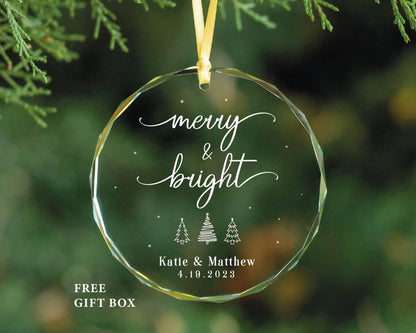 First Christmas Married Ornament - Clear Glass, Personalized Gift