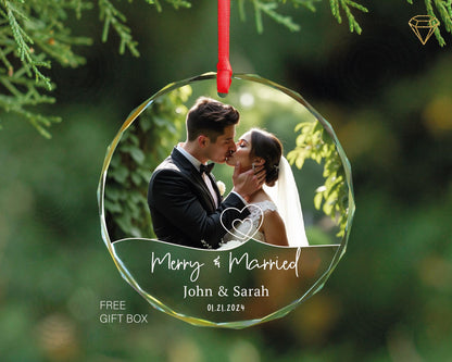 Personalized Wedding Photo Ornament - Gem-Cut Glass, Keepsake Gift