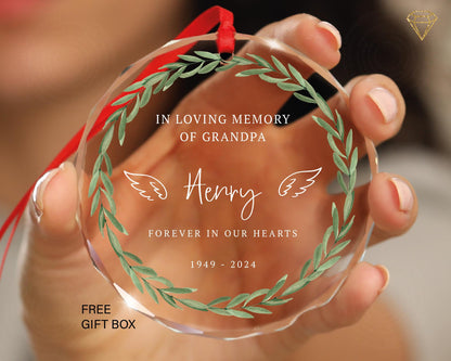 Personalized Grandpa Memorial Ornament – Gem-Cut Glass Keepsake