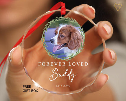 Personalized Dog Memorial Ornament – Gem-Cut Glass Pet Photo Keepsake