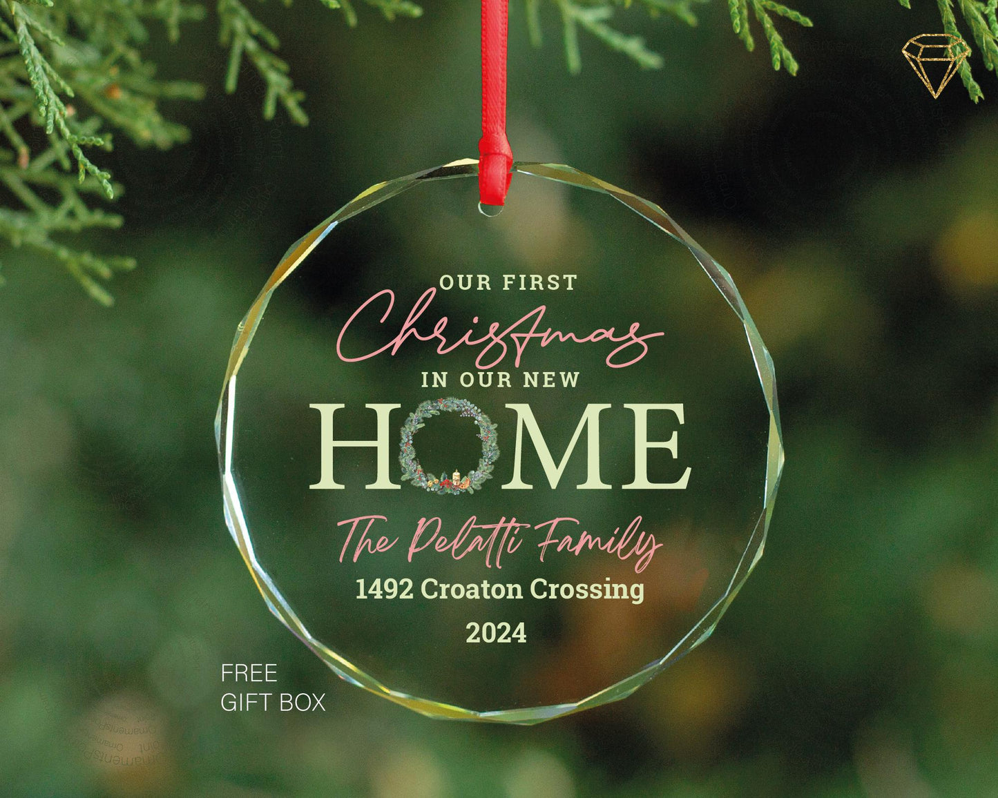 Personalized New Home Christmas Ornament, Gem-Cut Glass, 2024