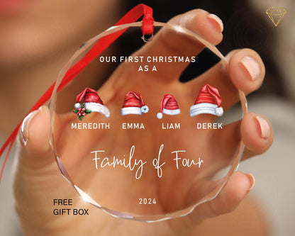 Family of Three Christmas Ornament - Santa Hats Family of 3 Ornament - Personalized Baby's First Christmas Ornament - New Baby Ornament