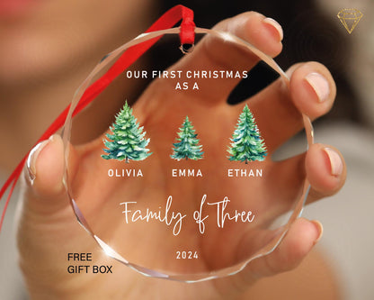 Personalized Family of Three Christmas Ornament - New Baby Mom Dad Holiday Ornament - Custom Christmas Family 3 With Dog Ornament