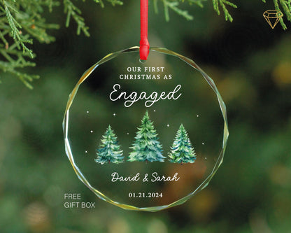 Personalized Christmas Trees Engaged Glass Ornament - Custom Newly Engaged Gift for Christmas - Christmas As A Fiance Fiancee