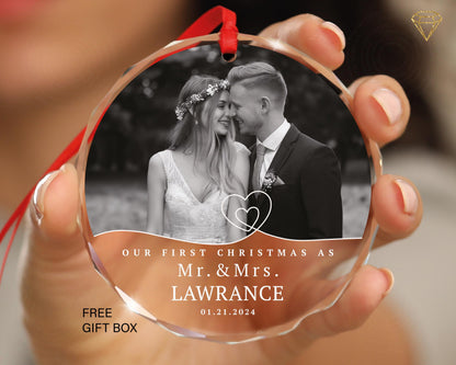 Personalized First Christmas Ornament - Gem-Cut Glass, Mr & Mrs Gift