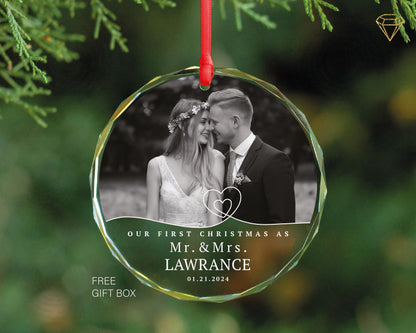 Personalized First Christmas Ornament - Gem-Cut Glass, Mr & Mrs Gift