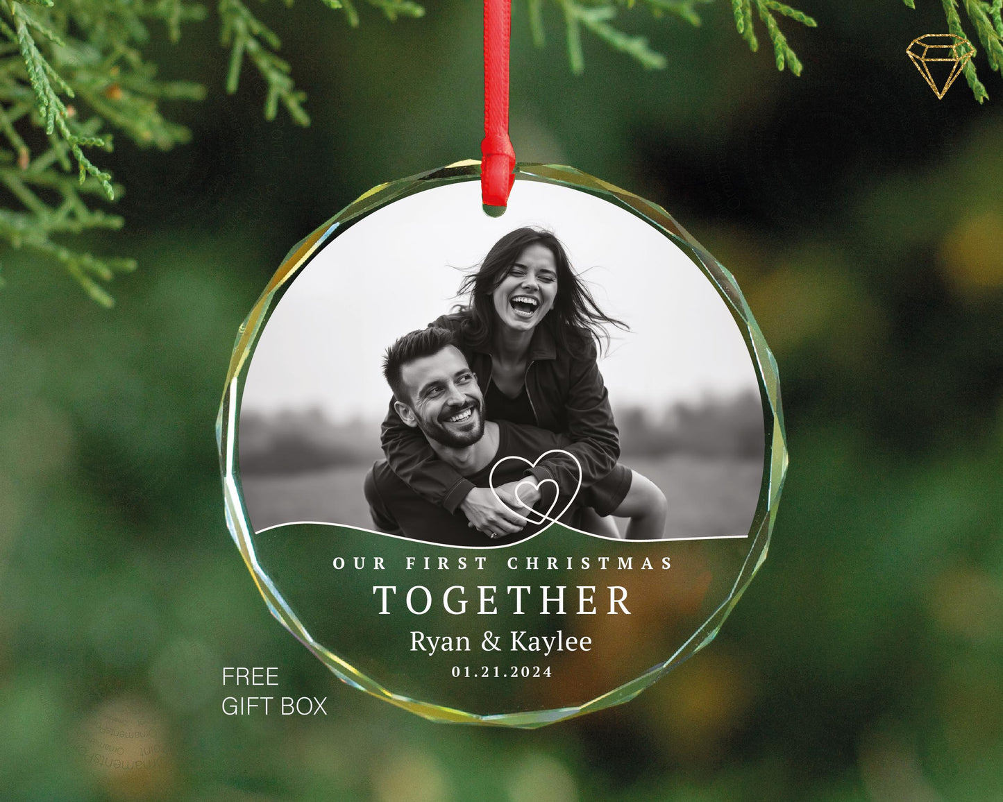First Christmas Together Ornament - Personalized Couple Photo Glass Ornament - Gift For The Couple