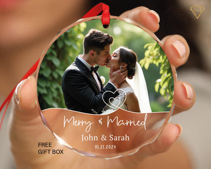 Personalized Wedding Photo Ornament - Gem-Cut Glass, Keepsake Gift