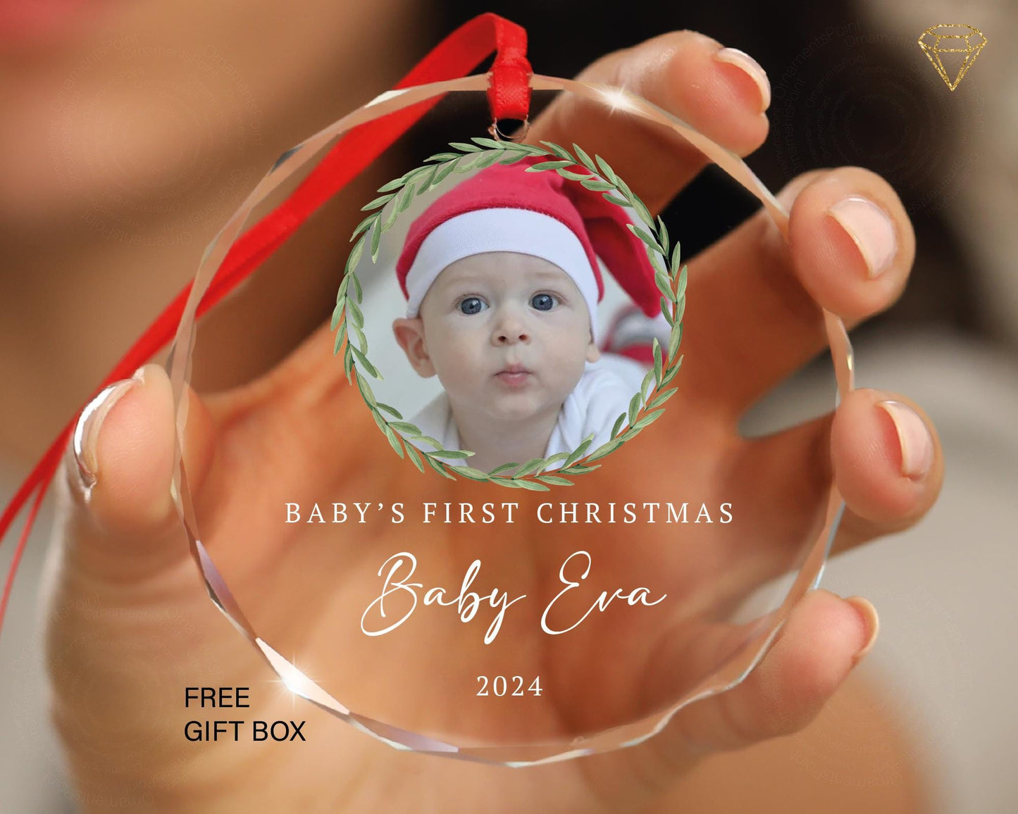 Baby's First Christmas Photo Ornament – Gem-Cut Glass, Personalized Gift