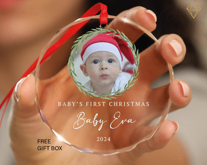 Baby's First Christmas Photo Ornament – Gem-Cut Glass, Personalized Gift