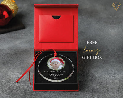 Baby's First Christmas Photo Ornament – Gem-Cut Glass, Personalized Gift