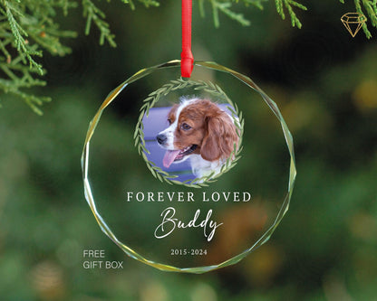 Personalized Dog Memorial Ornament – Gem-Cut Glass Pet Photo Keepsake