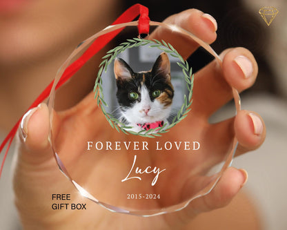 Personalized Cat Photo Ornament - Gem-Cut Glass Memorial Gift
