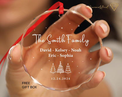 Personalized Family Name Christmas Ornament - Gem-Cut Glass