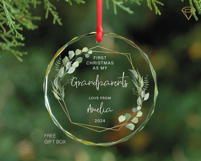 First Christmas As Grandparents Ornament - Personalized Grandma Grandpa Baby Reveal Ornament - First Time Grandparents Gift