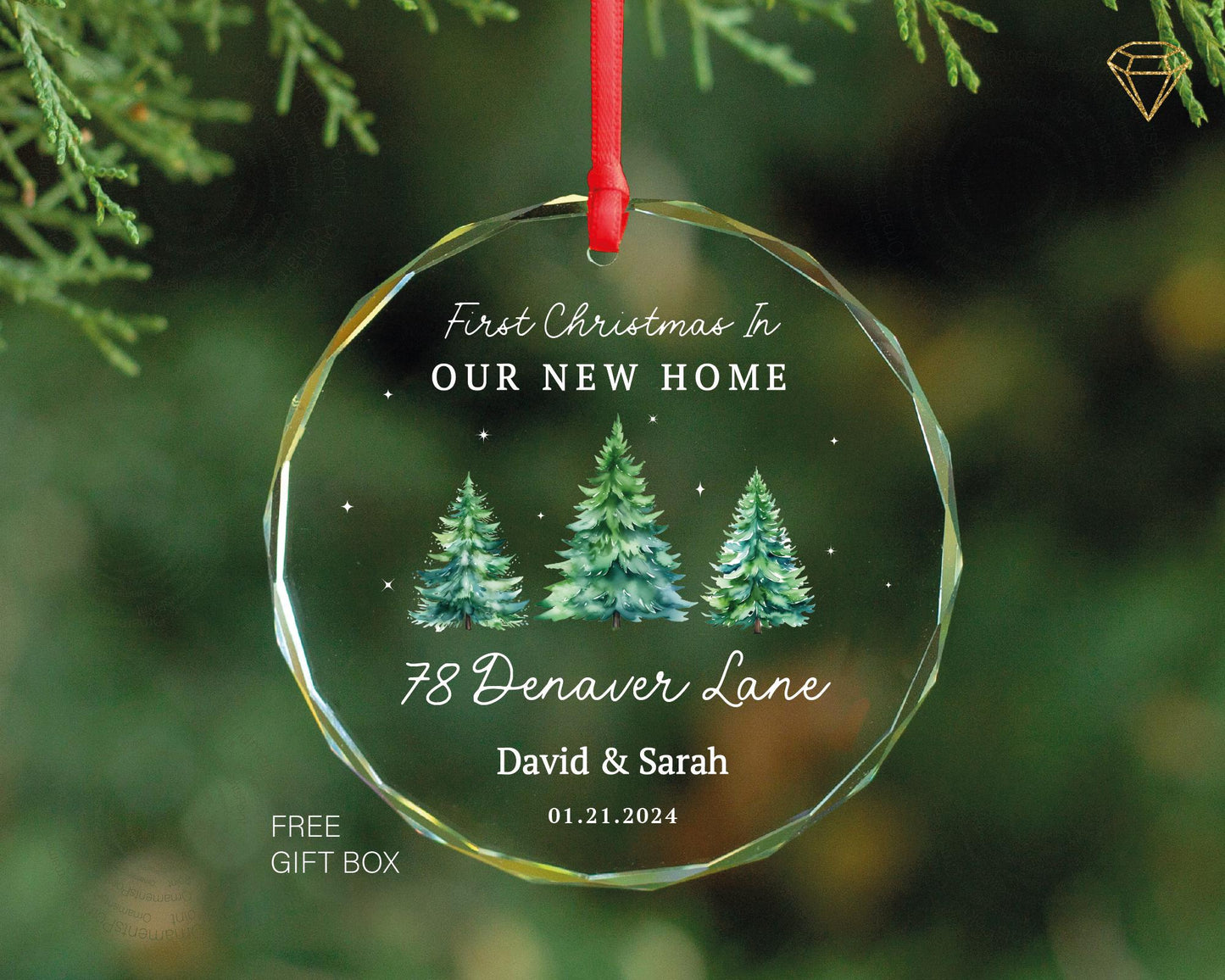 First Christmas In Our New Home Ornament - Personalized Address Ornament - Custom Home Family Names  Ornament