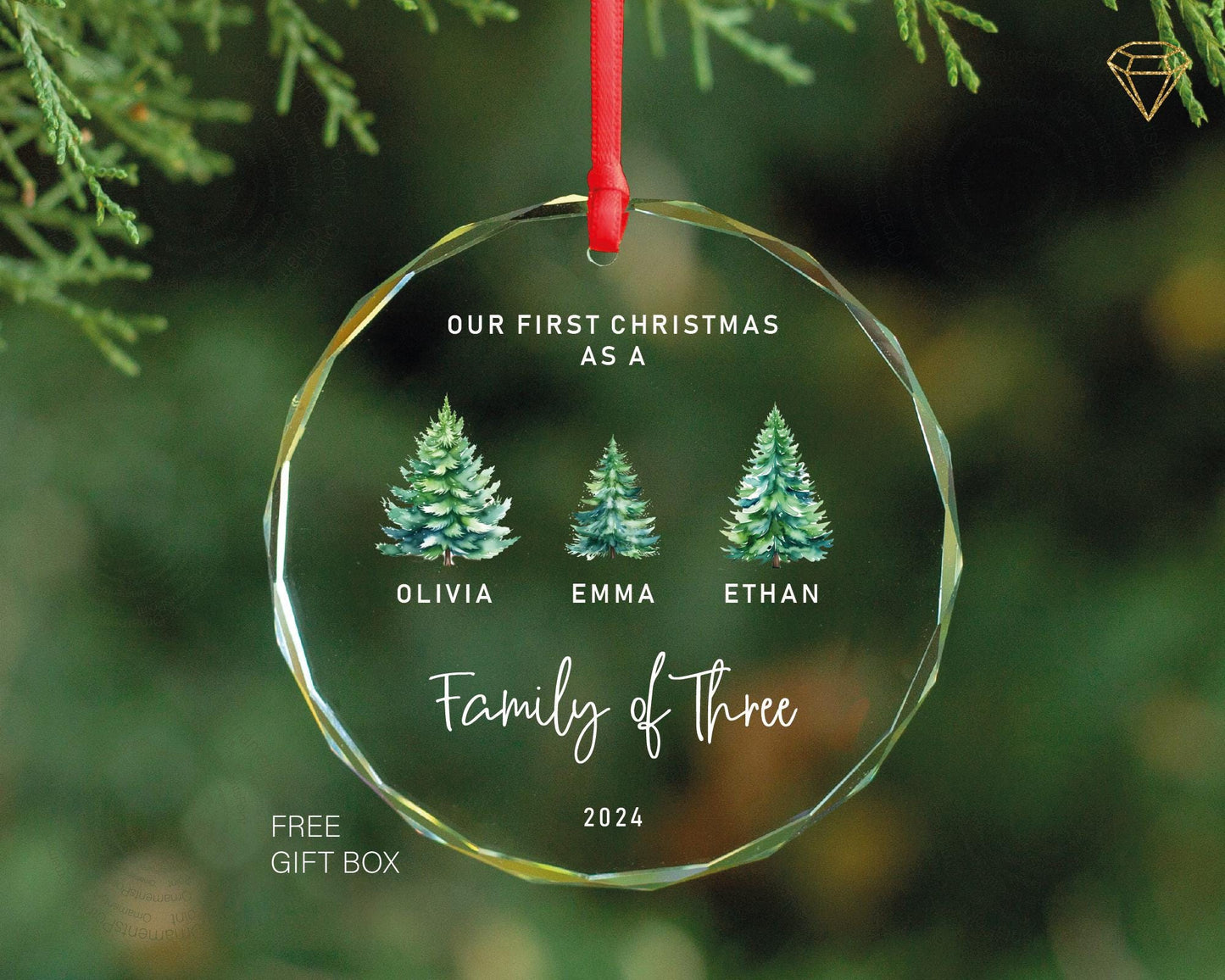 Personalized Family of Three Christmas Ornament - New Baby Mom Dad Holiday Ornament - Custom Christmas Family 3 With Dog Ornament