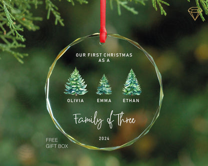 Personalized Family of Three Christmas Ornament - New Baby Mom Dad Holiday Ornament - Custom Christmas Family 3 With Dog Ornament