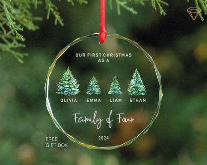 Pine Trees Family of 4 Christmas Ornament - Custom Family of Four Ornament - Family of 4 With Pet Ornament