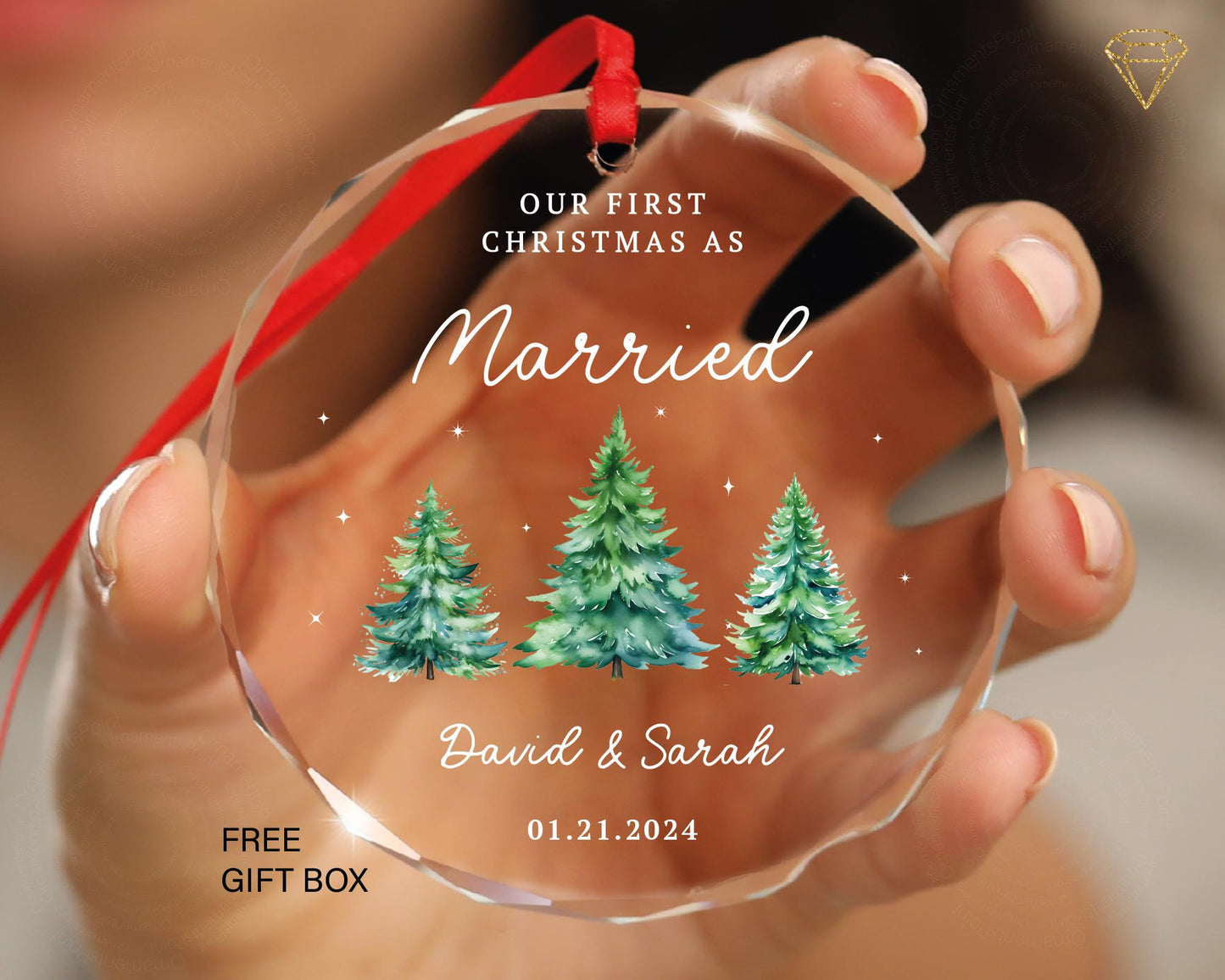 Custom Married Christmas Glass Ornament - Personalized Newlywed Gift - Celebrate Our First Christmas Together 2024