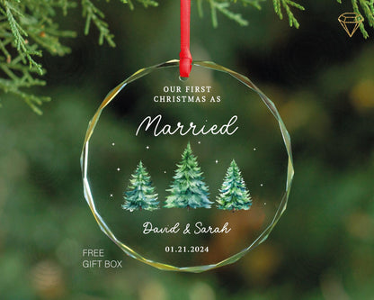 Custom Married Christmas Glass Ornament - Personalized Newlywed Gift - Celebrate Our First Christmas Together 2024