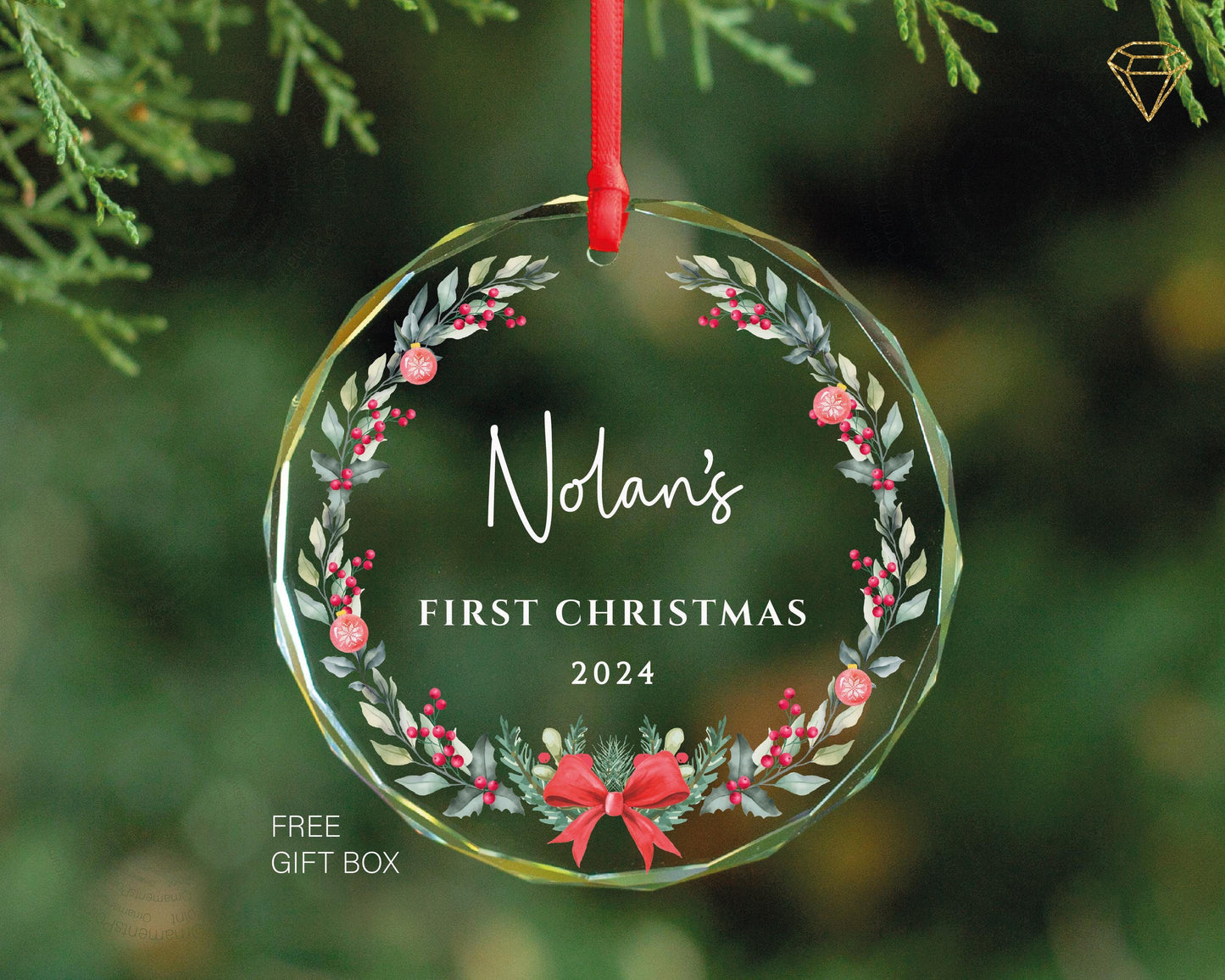 Personalized Baby's First Christmas Ornament 2025 – Gem-Cut Glass
