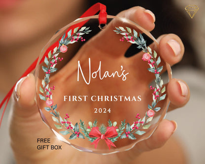 Personalized Baby's First Christmas Ornament 2025 – Gem-Cut Glass