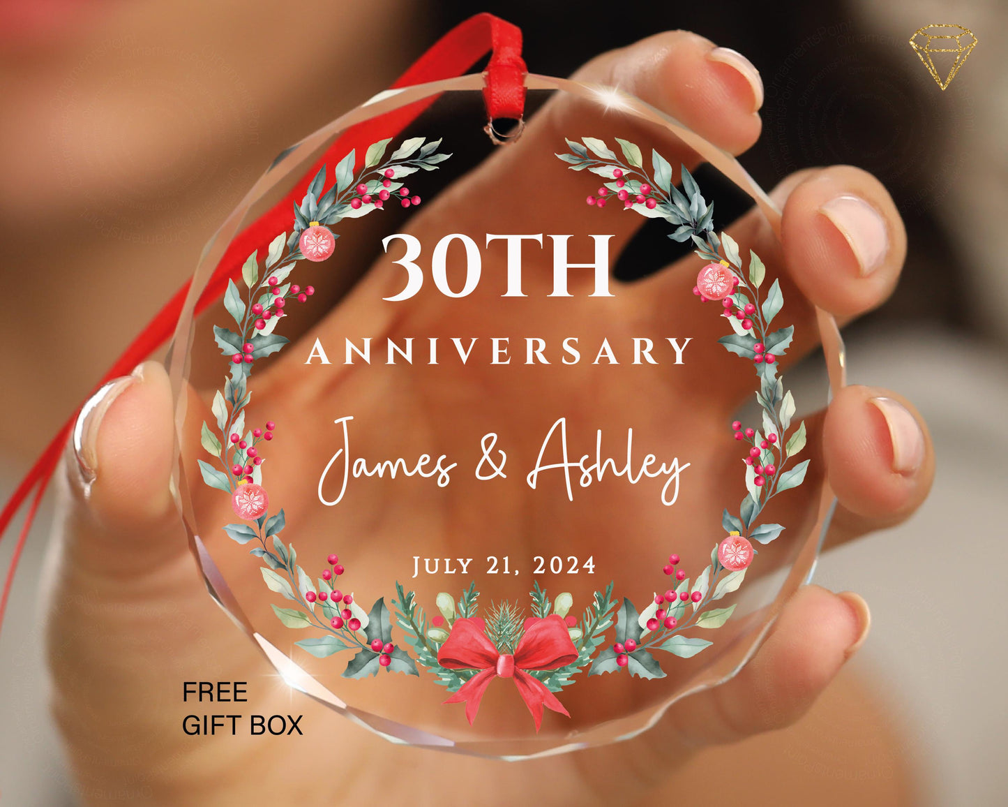 Personalized Any Year Marriage Ornament, 1st 5th 10th 25th 40th 50th Anniversary